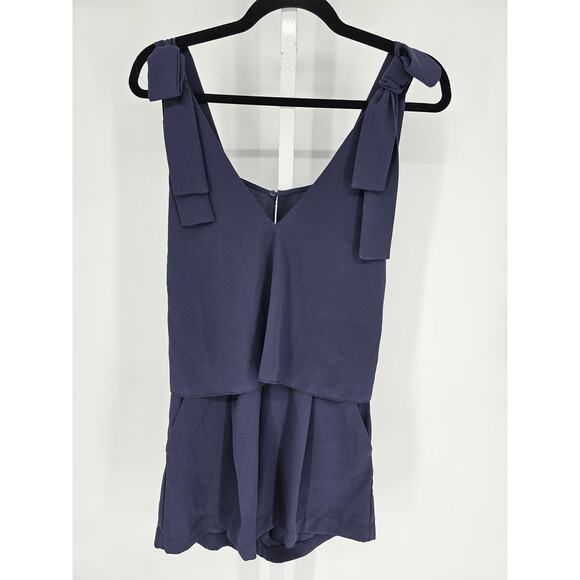 H&M Womens Sz 4 Jumpsuit Romper Dark Blue Open Back Sleeveless - Picture 1 of 4